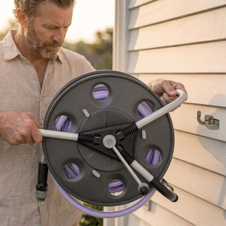 Portable and wall mountable hose reel: maximum flexibility for large yards